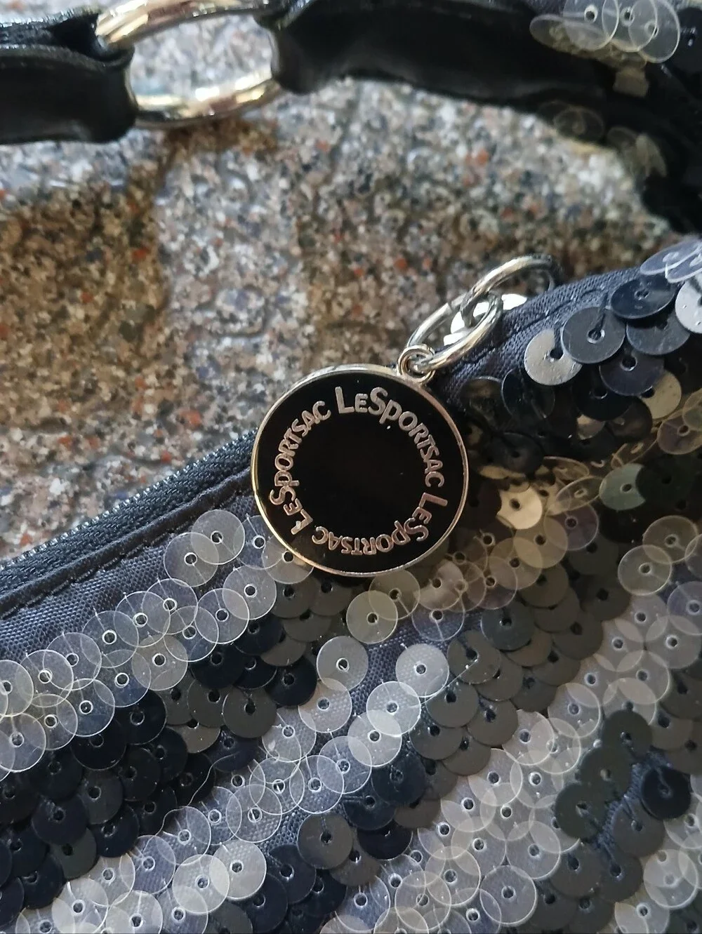 Le Sport Sac Sequin Zebra-Stripe Crescent Shoulder Bag - Black Silver